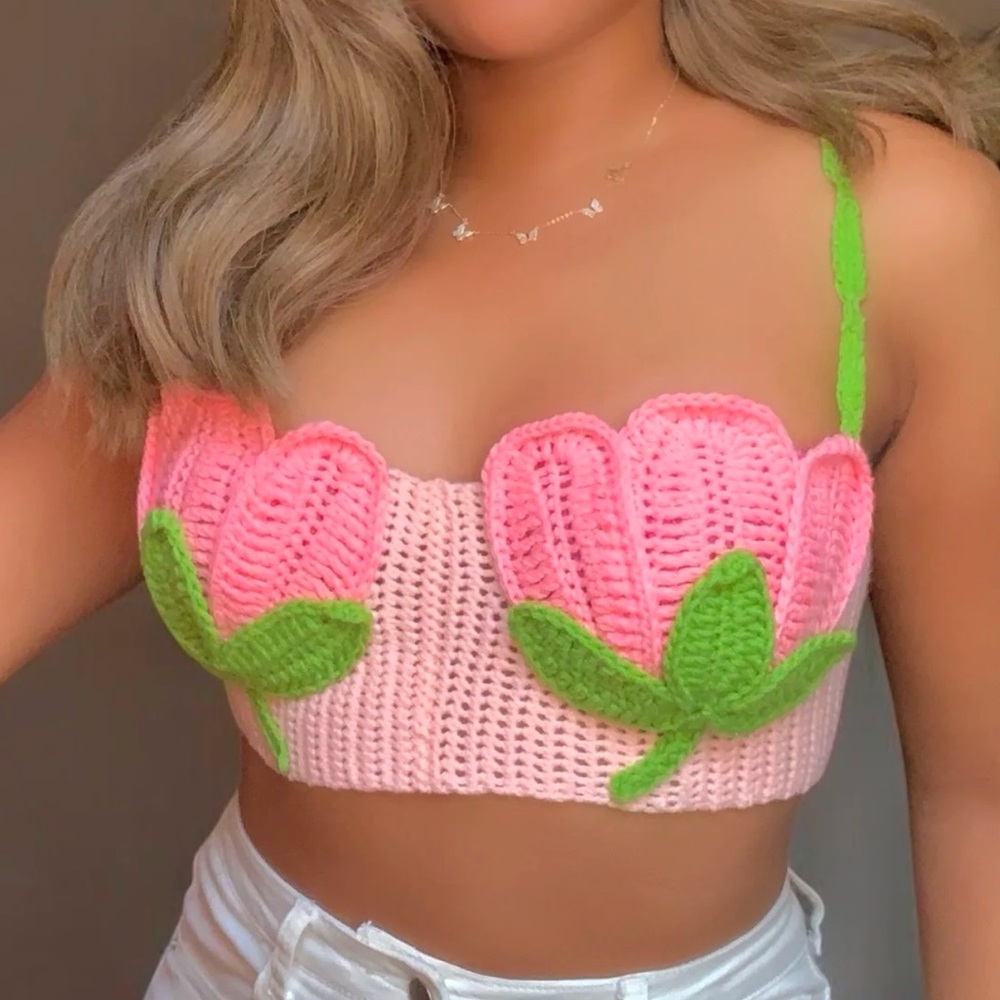 Handmade Crochet Floral Crop Top